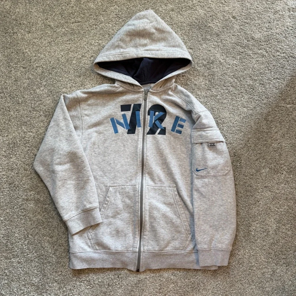 Vintage Nike Boys Large 14-16 Full Zip Hoodie 72 Graphic Sleeve Sweatshirt